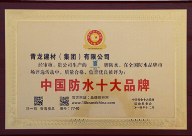 青龙防水荣获2014中国防水十大品牌殊荣 防水十大品牌